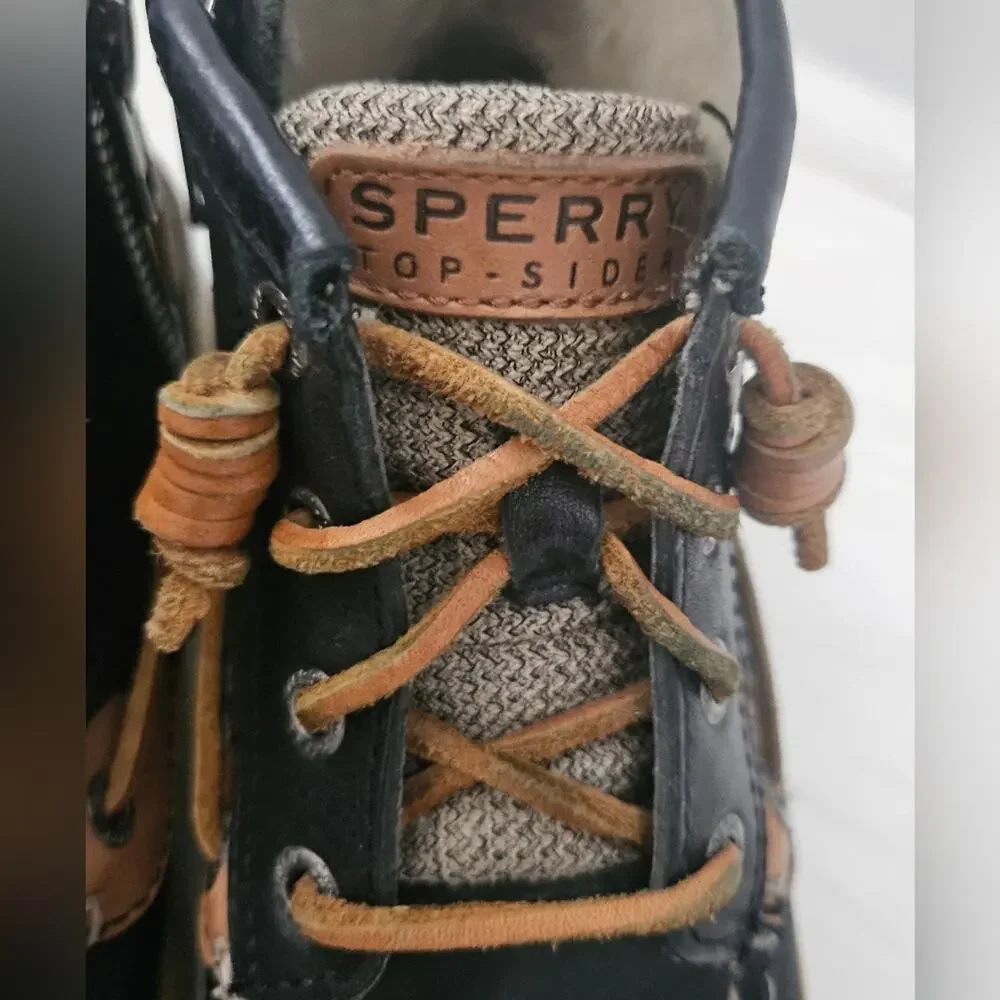 Sperry Top-Sider kids Lace Up‎ Boots Shoes Size 5.5M Navy and Brown Leather